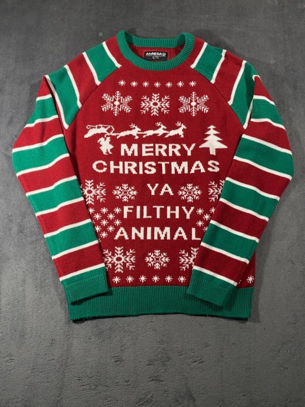 Amnesia Home Alone Merry Christmas Ya Filthy Animal Ugly Christmas Sweater XL